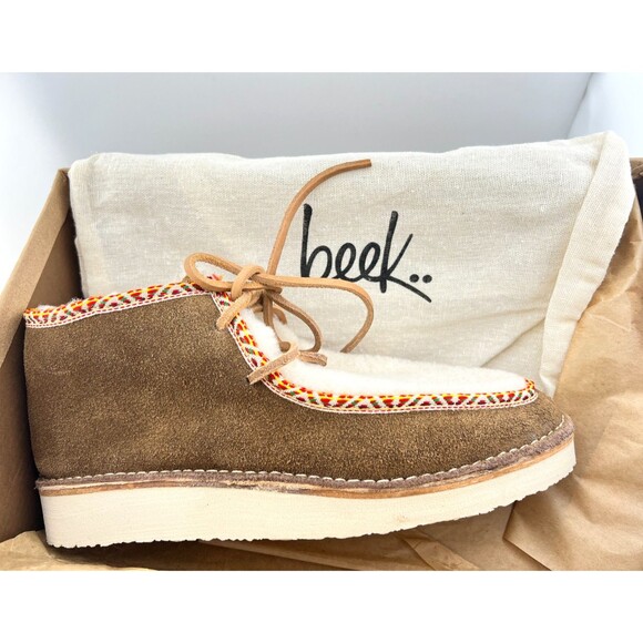 NIB $425 BEEK Alpine Swift Womens 8 Suede Shearling Ankle Boots Booties Chestnut - Picture 2 of 12